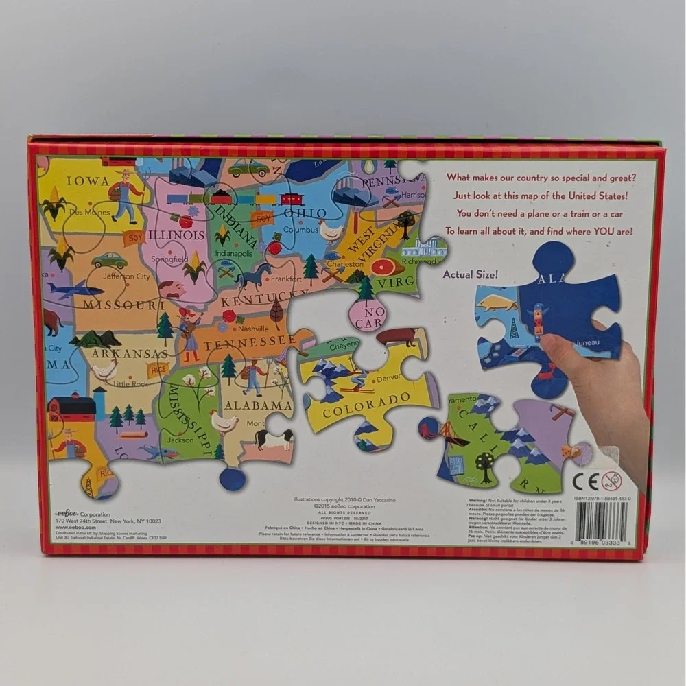 eeBoo USA Map Jigsaw Puzzle 100 Piece This Land is Your Land Kids Geography Toy